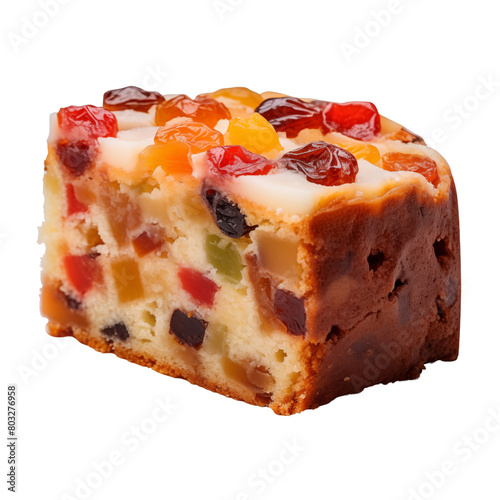 Slice of fruitcake isolated on transparent or white background, png