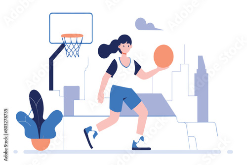 Female basketball player in action on city court