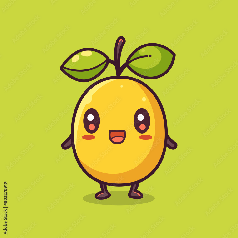 A cartoon fruit Jojoba with a smiling face and a green background A cartoon fruit Jojoba with a smiling face and a green background