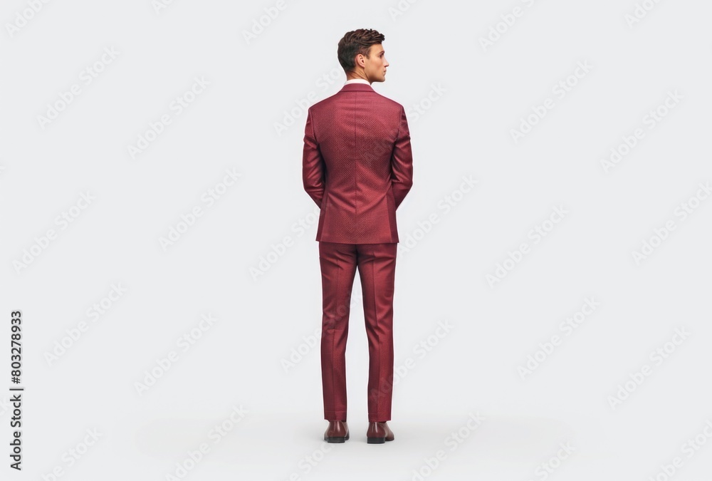 Elegant Man in Red Suit Standing Isolated on White Background Elegant Man in Red Suit Standing Isolated on White Background