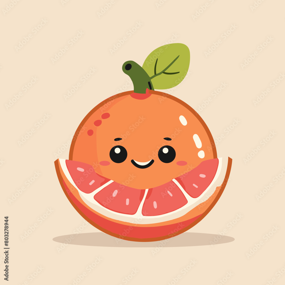 Obraz premium A cartoon Grapefruit with a smiling face and a green leaf on top
