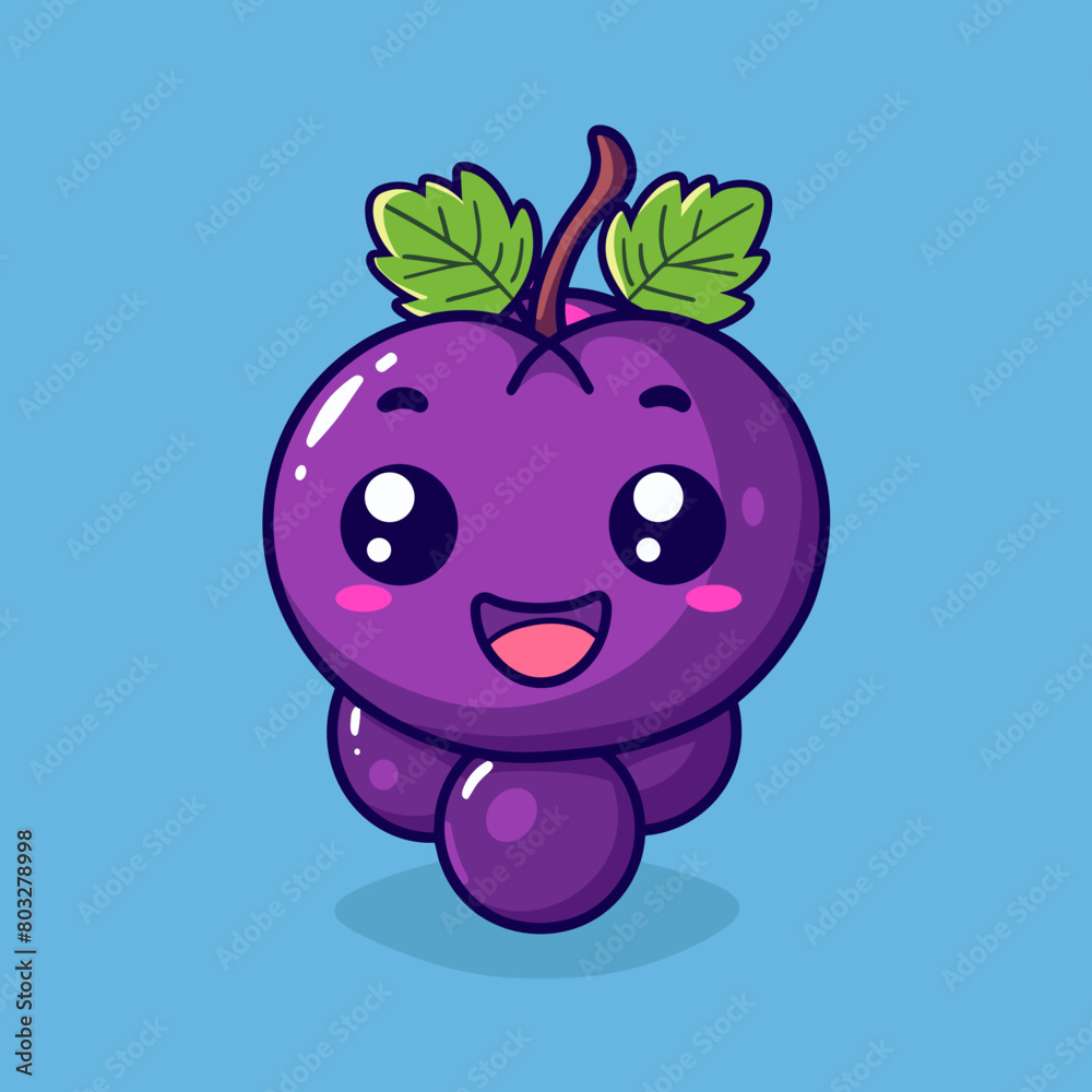 Fototapeta premium A cartoon Grapes with a leaf on top of it