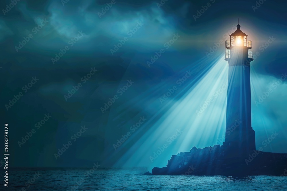 A lighthouse standing in the middle of a body of water. Perfect for maritime and navigation concepts