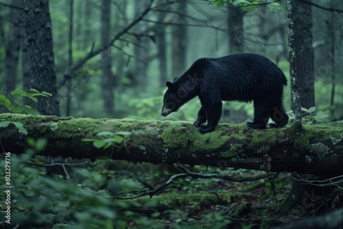 A  black bear in a forest