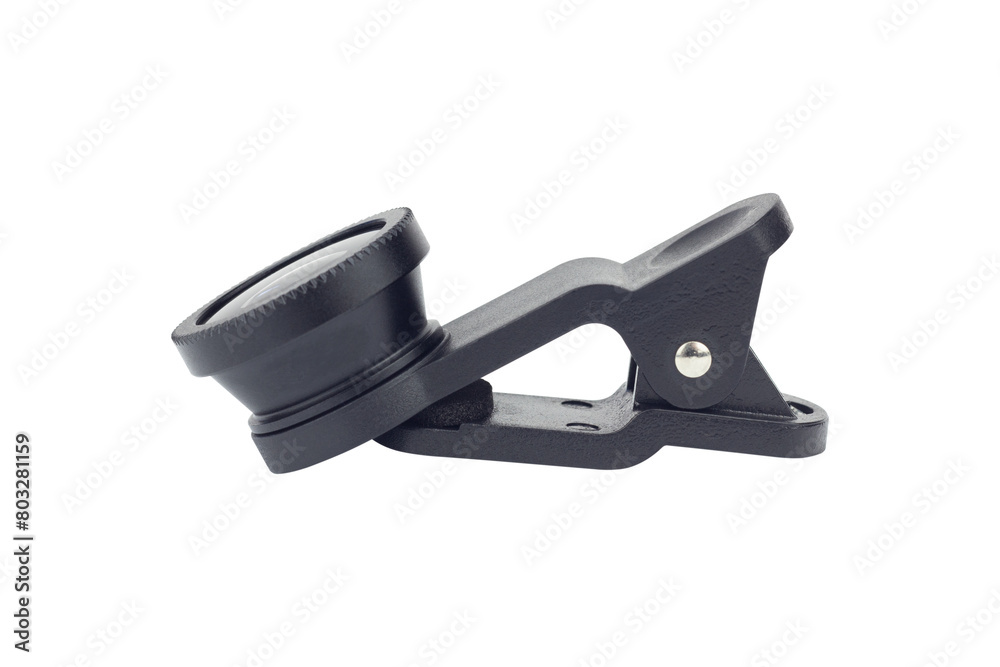 lens with phone mount, isolated from background lens with phone mount, isolated from background