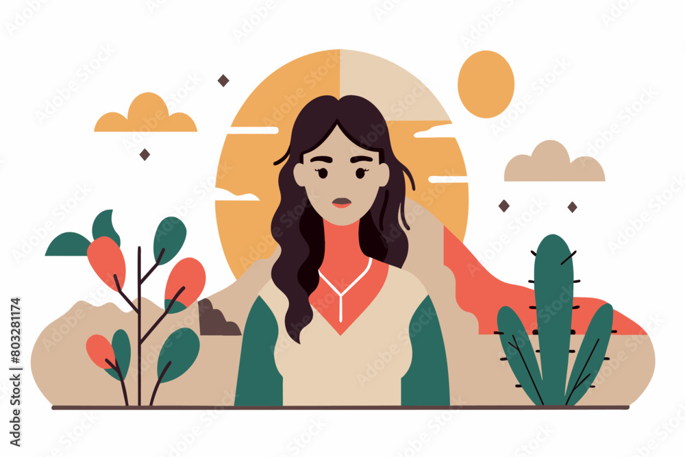 A tranquil woman with nature backdrop during golden hour A tranquil woman with nature backdrop during golden hour