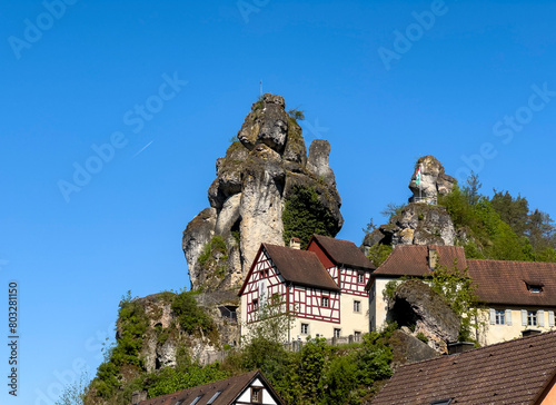 View of the rock castle in Tuechersfeld, Pottenstein in Franconian Switzerland, Bavaria Germany photo