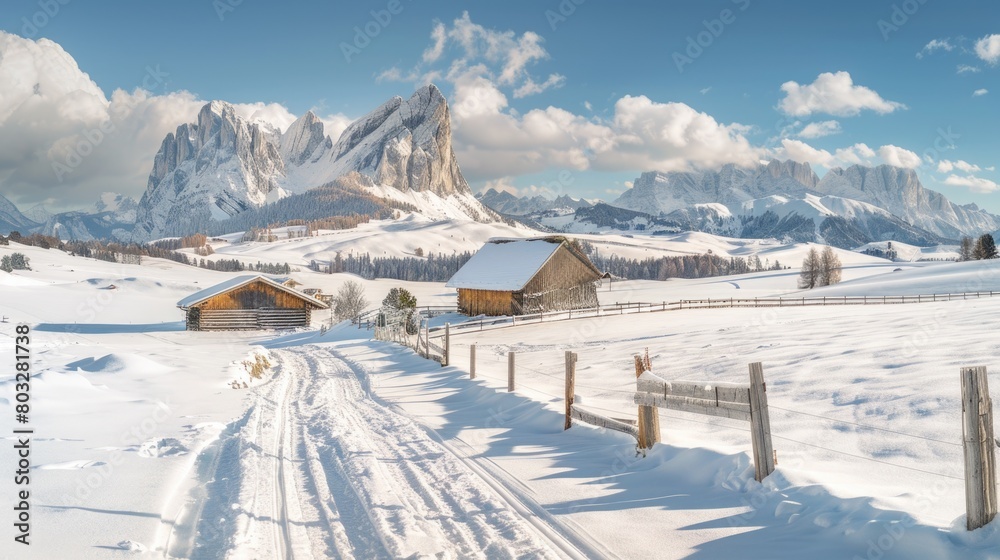 A snowy field with a majestic mountain in the background. Perfect for winter landscapes