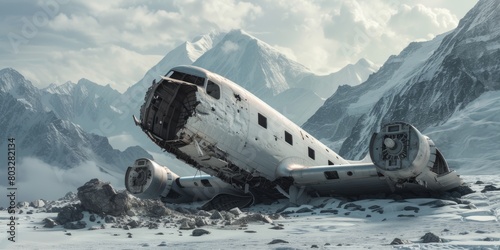 Plane crash, debris on the ground, Generative AI. photo