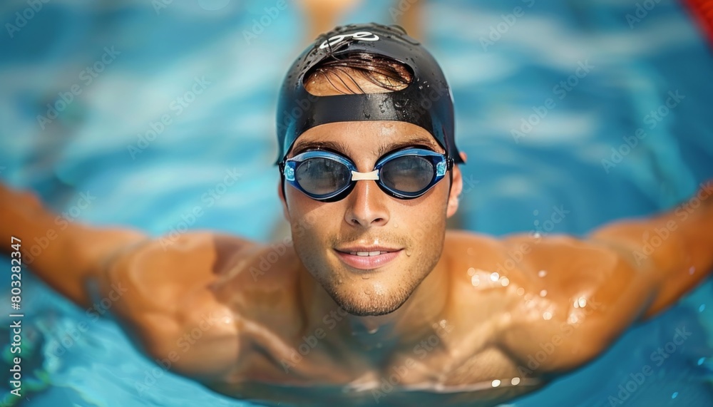Swimmer s intense underwater gaze symbolizes serenity and focus for summer olympic games