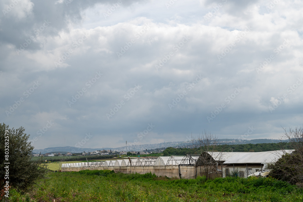 Rural landscapes with many greenhouses in the field