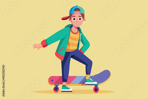 Skater balancing on a colorful skateboard