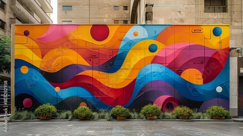 Urban Fusion: Graffiti and 3D Polymeric Shapes, generative ai photo
