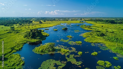 The Wild Pantanal, the world's largest tropical wetland area spread across Brazil, Bolivia, and Paraguay, --ar 16:9 --stylize 250 Job ID: 2822da6e-548e-49e6-b5f7-e36eb10d174f
