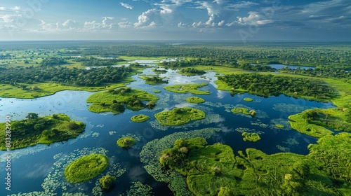 The Wild Pantanal, the world's largest tropical wetland area spread across Brazil, Bolivia, and Paraguay, --ar 16:9 --stylize 250 Job ID: 2822da6e-548e-49e6-b5f7-e36eb10d174f