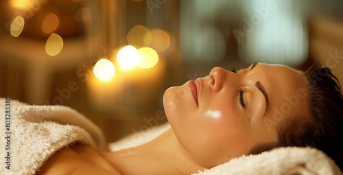 A woman lying on a spa bed while a therapist gives her a facial massage, using gentle circular motions to relax and rejuvenate her skin.