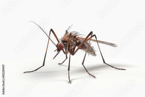Detailed view of a mosquito on a white surface. Suitable for educational purposes.
