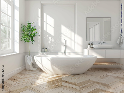 Brightly lit airy bathroom with white tiles