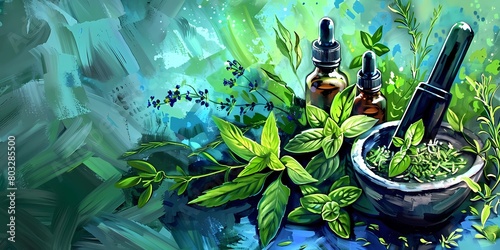 Alternative medicine with medicinal herbs background picture  