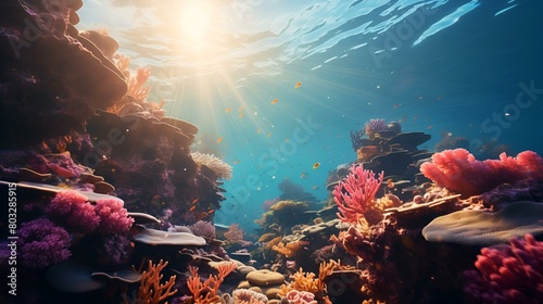 An enchanting underwater scene showcasing vibrant coral reefs photo