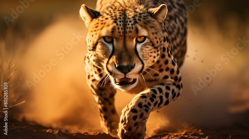 Fast cheetah racing through sandy ground © Asghar