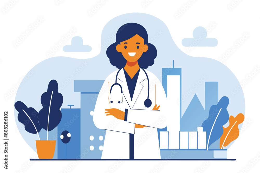 A smiling female medical professional in a clinic A smiling female medical professional in a clinic