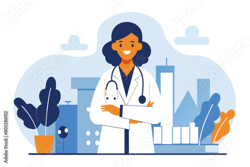 A smiling female medical professional in a clinic