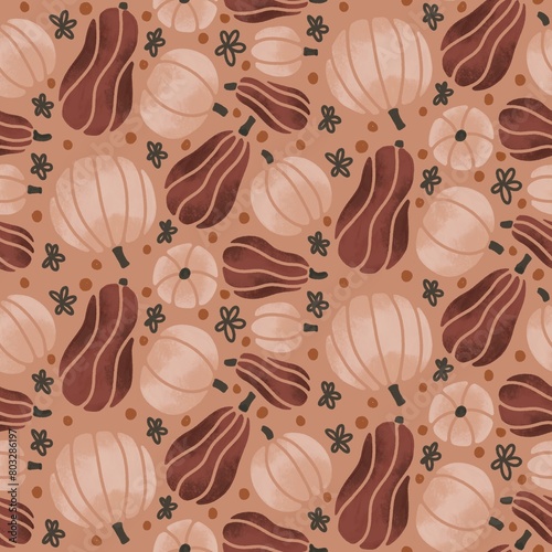 Brown Pumpkins and Gourds Seamless Pattern