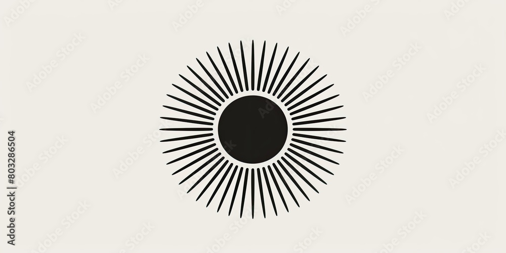 A simple vector logo made of lines and shapes, consisting of an open circle with many short vertical straight rays radiating from the center like sunbeams in black color on a white background