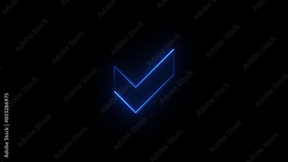 Abstract neon check mark icon animation