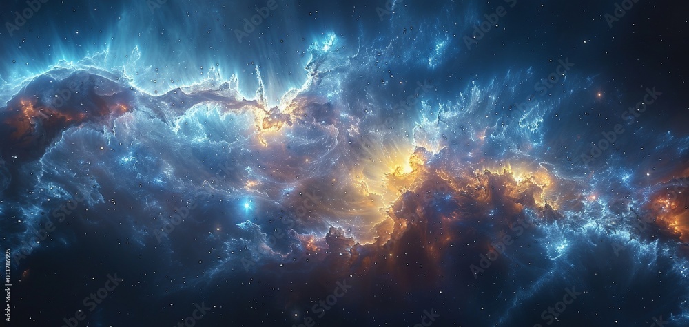 Fototapeta premium Nebula, outer space, stars, gas clouds. Beautiful blue space background. Sci-fi cosmic wallpaper.