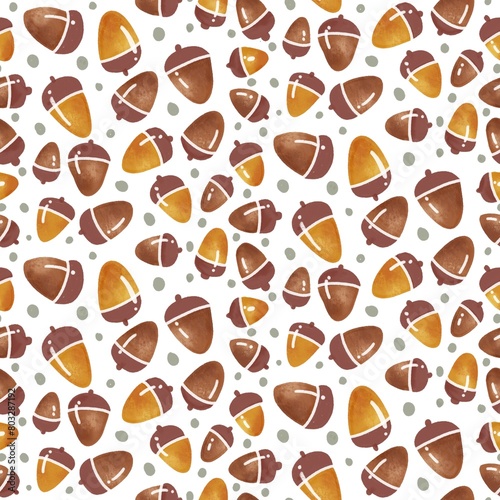 Brown and Yellow Acorns Autumn Seamless Pattern