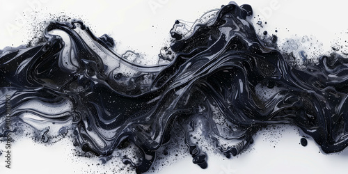 black ultra fluid and oily explosion isolated white wide panorama background  photo
