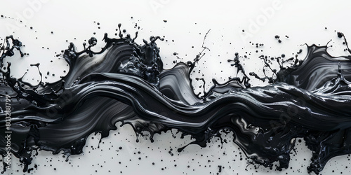 black ultra fluid and oily explosion isolated white wide panorama background 