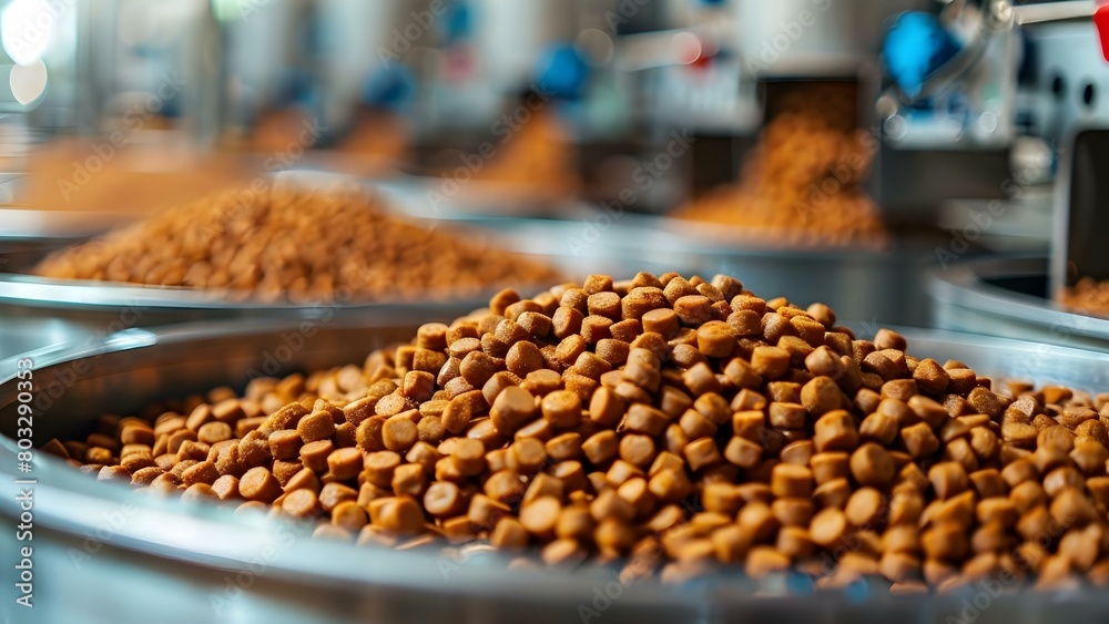 Manufacturing equipment for producing dry pet food pellets in pet food industry . Concept Pet Food Industry, Dry Food Pellets, Manufacturing Equipment, Production Process, Efficient Operations Manufacturing equipment for producing dry pet food pellets in pet food industry . Concept Pet Food Industry, Dry Food Pellets, Manufacturing Equipment, Production Process, Efficient Operations