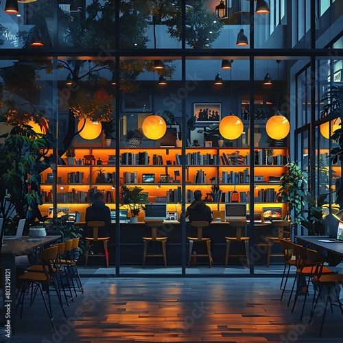 Evening Glow: Urban Cafe Workspace