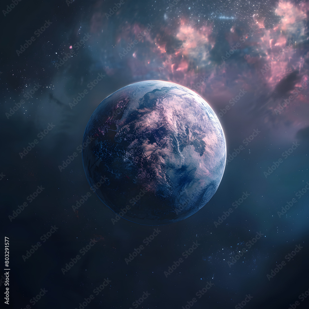 Obraz premium A large Planet colorful and glowing is floating in the space.