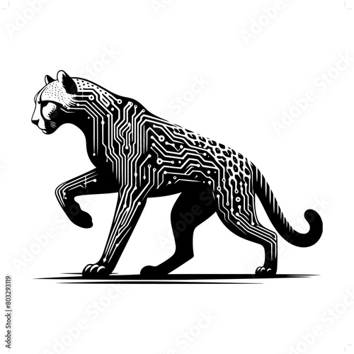 cheetah silhouette in animal cyberpunk  modern futuristic illustration