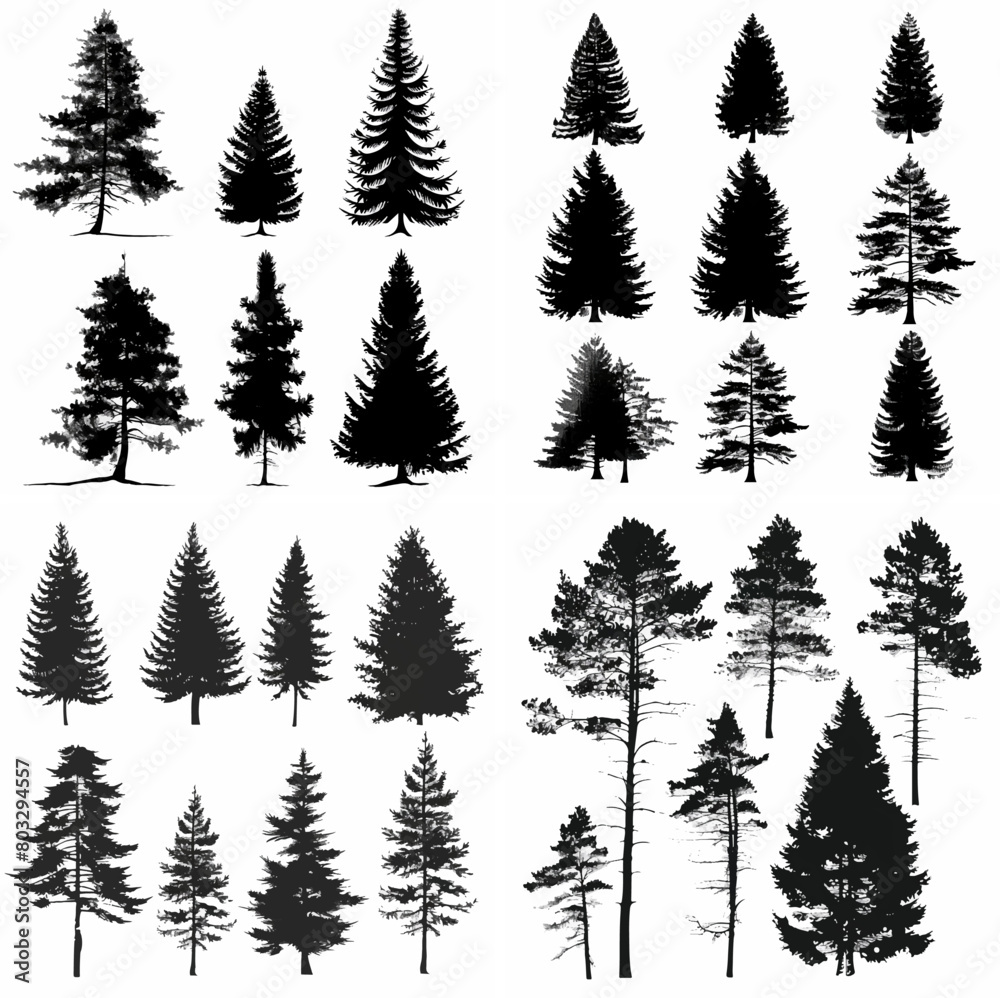 black tree silhouette set pure badge eco outline recreation breath emblem label protection graphic pine trunk woodland black tree silhouette set pure badge eco outline recreation breath emblem label protection graphic pine trunk woodland
