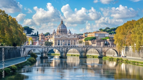 Daily view of San Pietro, Saint Peter basilica, with Sant'Angelo bridge photo