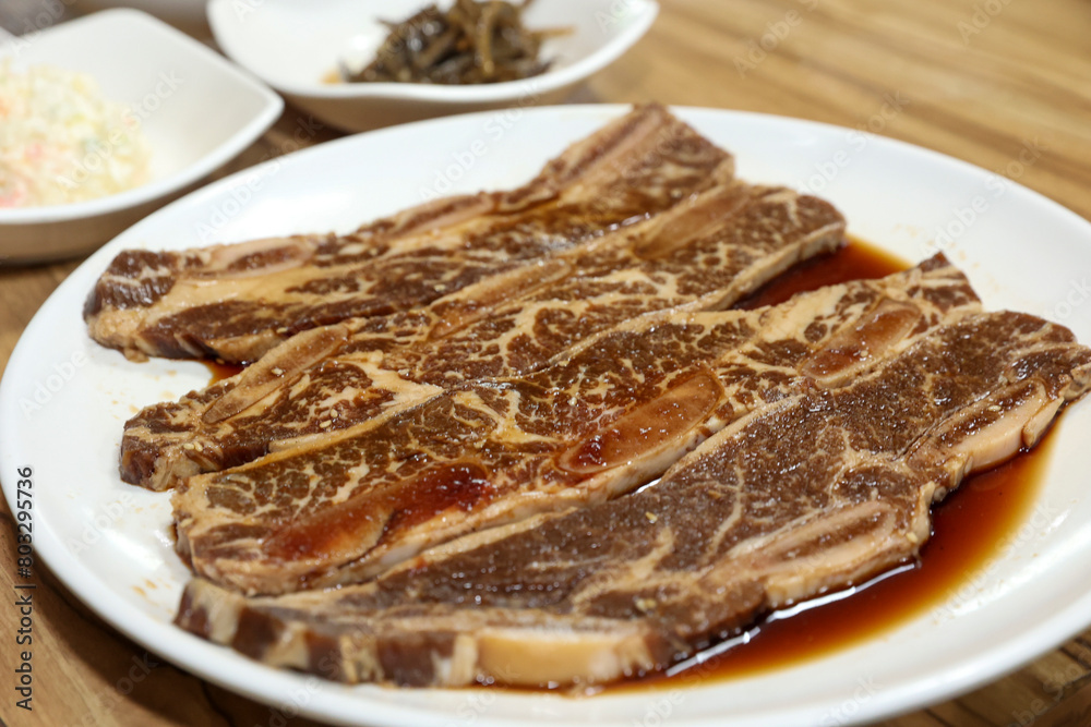 Korean style bbq. Marinated beef ribs Korean style bbq. Marinated beef ribs