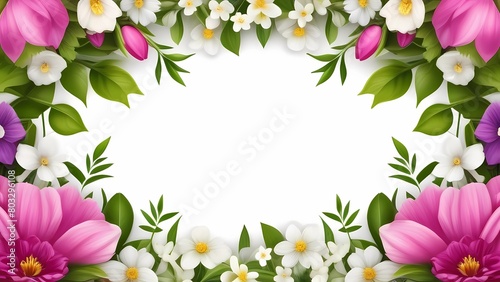 Фон с цветочной рамкой с изображением весенних цветов. Свободное место для слов. Выполненно в акварельном стиле