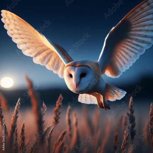 The Barn Owl, scientifically known as Tyto alba, symbolizes elegance and mystery on a moonlit night. photo