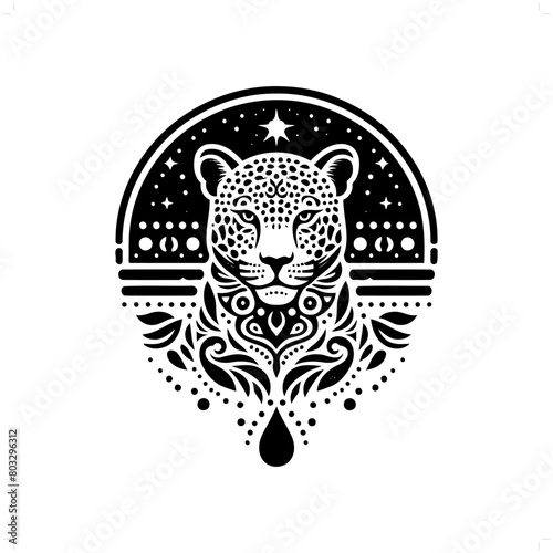 panther, jaguar, leopard silhouette in bohemian, boho, nature illustration