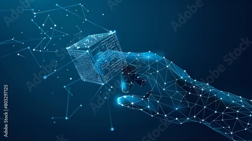 Abstract Hand Touching on Blockchain Digital