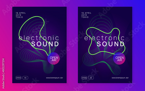 Discotheque Banner. Blue Techno Background. Electro Cover. Night Club Festival Graphic. Music Poster. Electronic Disco Invitation. Violet Fest Design. Pink Discotheque Banner
