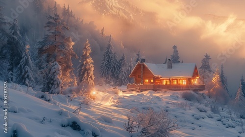 Winter Wonderland Retreat: Sunset Cabin, generative ai