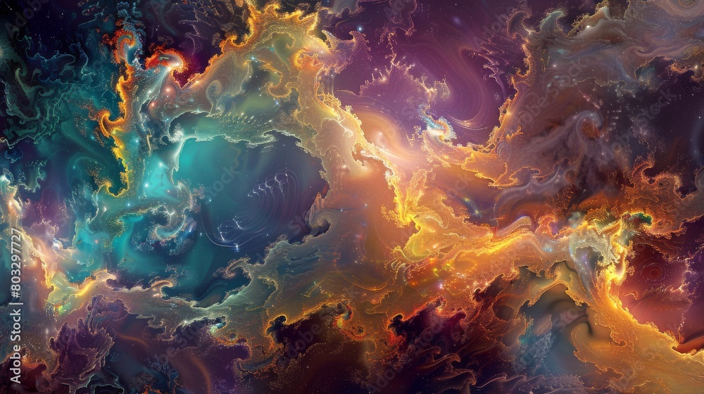 Abstract cosmic art with swirling colors depicting outer space and imagination