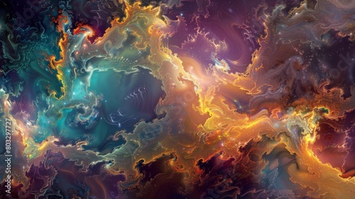 Abstract cosmic art with swirling colors depicting outer space and imagination