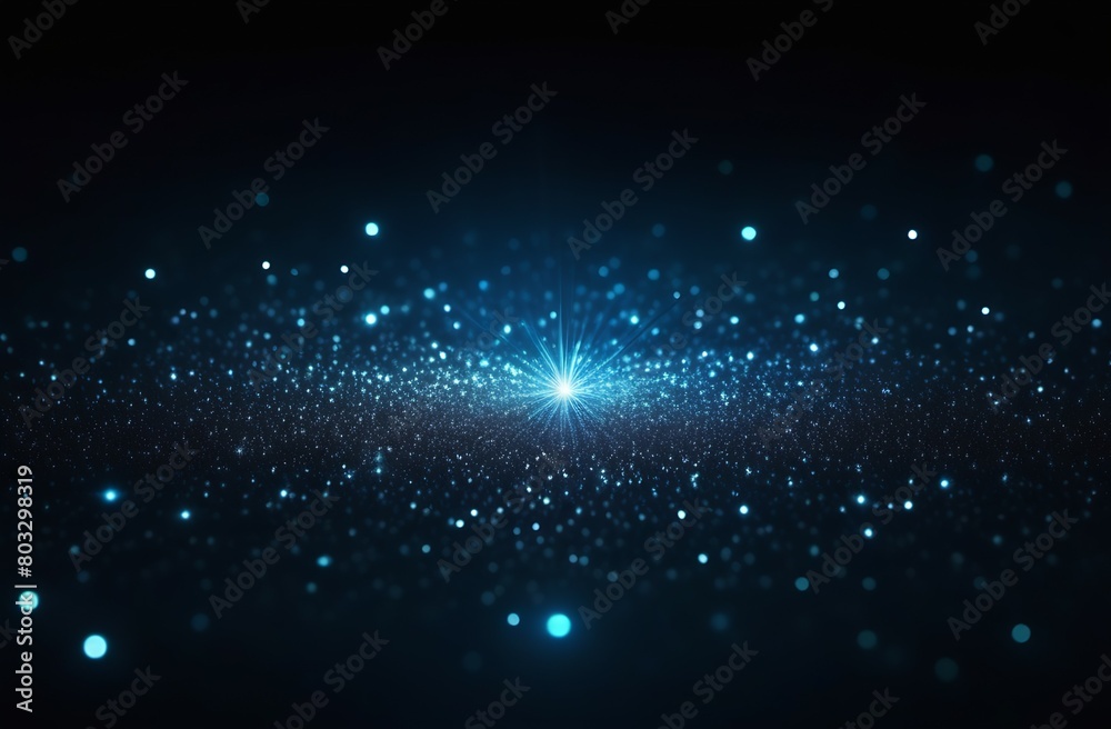 Blue glowing light glitter background effect, magic sparkling texture, stardust sparks light effect in on black background, concept for decoration design for Christmas, New Year holidays, birthday